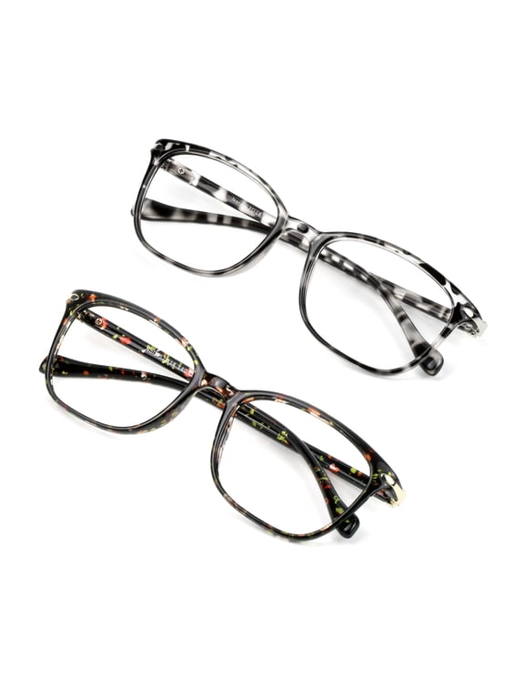 2 Pack Blue Light Blocking Glasses for Women Men, Anti Eyestrain, Computer Reading, TV Glasses, Stylish Square Frame, Anti Glare (Leopard+Floral ,+2.00 Magnification)