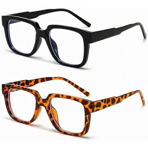 2 Pack Blue Light Blocking Glasses for Women Men, Square Frame Computer Screen Eyeglasses Clear Lens Gaming Glasses 