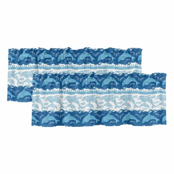 2 Pack Blue Ocean Dolphin Valance for Window Nautical Waves Vintage Summer Ethnic Kitchen Valance Rod Pocket Short Curtain Topper Decorative Window Treatment for Living Room Bedroom 42"x18"