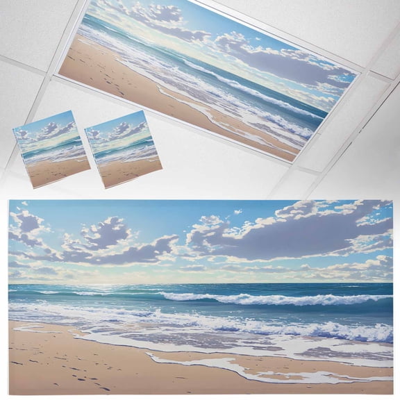 2 Pack Blue Ocean Fluorescent Light Covers for Ceiling Lights Waves Beach Cloudy Sky Nature Seaside Scenery Magnetic Ceiling Light Covers Overhead Light Filters for Office Classroom Home