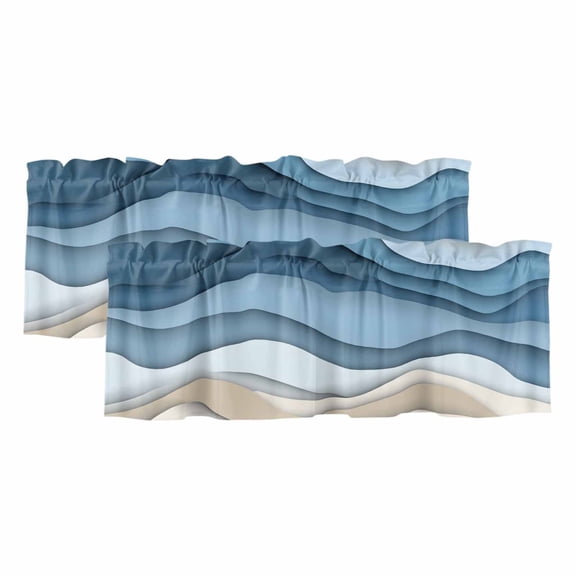 2 Pack Blue Ombre Valance for Window Abstract Stripe Ocean Wave Geometric Modern Art Kitchen Valance Rod Pocket Short Curtain Topper Decorative Window Treatment for Living Room Bedroom 42"x18"