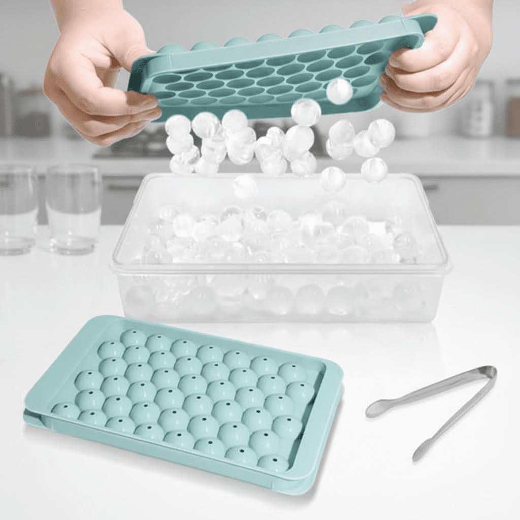 2-Pack Blue Round Ice Cube Trays with Lids and Storage Bin, Reusable Freezer Ice Cube Molds with Container for Easy Ice Making and Organization