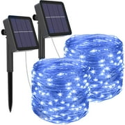 2-Pack Blue Solar String Lights Outdoor Waterproof, Each 33 ft 100 LED Solar Fairy Lights for Outdoor Garden Fence Patio Tree Party Wedding Decorative
