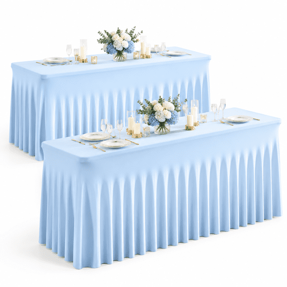 Layout Of Ruffle 2 Pack Blue Spandex Table Clothes For 6 Foot Rectangle Tables 6ft ...