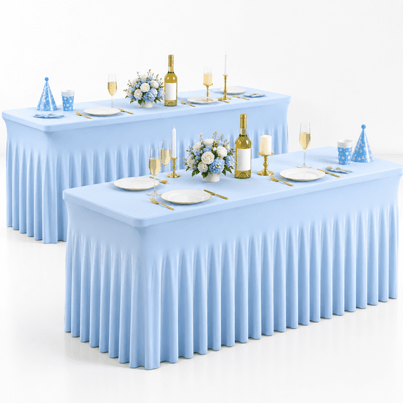 2 Pack Blue Stretch Spandex Table Clothes For 4 Foot Rectangle Tables ...