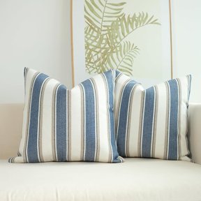 2 Pack Blue Striped Pillow Covers 20 x 20 Inches