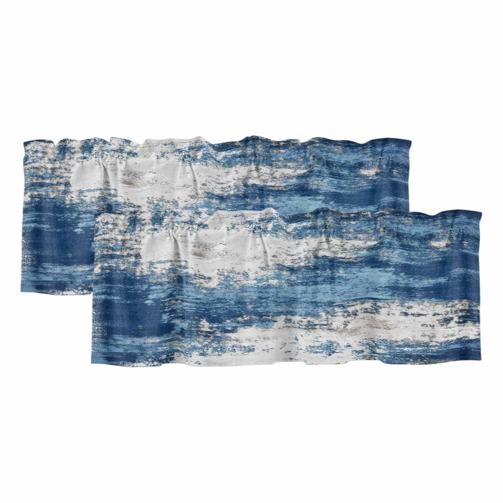 2 Pack Blue White Abstract Art Valance for Window Modern Painting ...