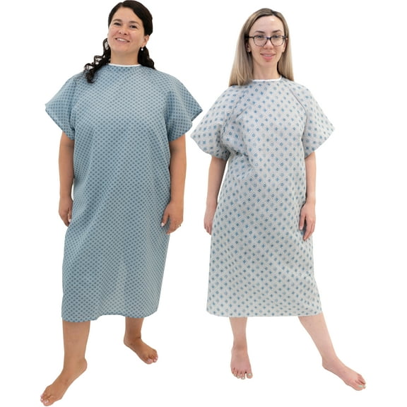 2 Pack - Blue and White Hospital Gown with Back Tie - One Size Fits All