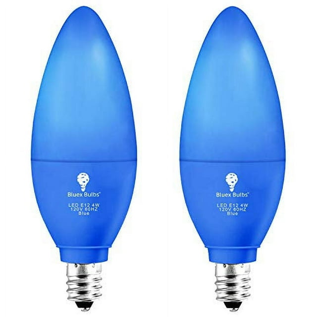BlueX Bulbs 2Pack LED Blue Light Candles E12 Base, 4W, Home and