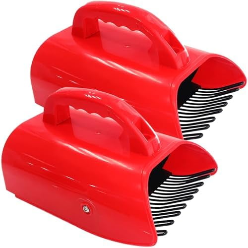 2 Pack Blueberry Picker with Metallic Comb and Ergonomic Metal Handle, Plastic Scoop for Blueberries Lingonberries Huckleberries (Red)$$Garden & Patio