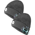 thumbnail image 1 of 2 Pack Bluetooth Beanie Hat with Light, 5 LED Rechargeable Headlamp Cap with Wireless Headphones, Winter Knitted Bluetooth Hat, Women Men Gift Stocking Stuffers for Dad Father Husband, 1 of 7