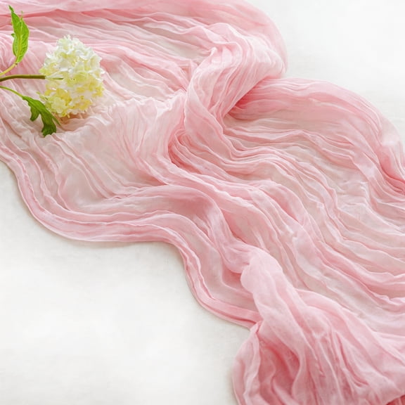 ShiftWeave 2-Pack Pink Cheesecloth Table Runner: 10ft Boho Gauze Runners for Wedding, Baby Shower & Easter Party Decor, Rustic Sheer Blushing Pink Table Cloth