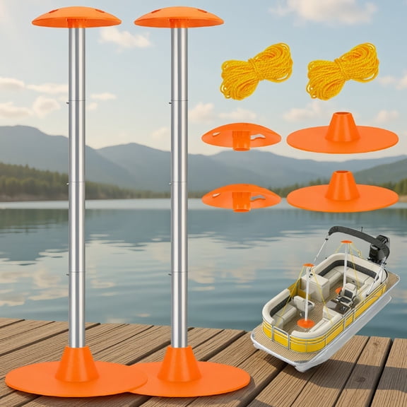 2 Pack Boat Cover Support Pole System, 1-1/8" Diameter Adjustable Steel Poles with ABS Base & PE Ropes for V-Hull Pontoon Jon Boat