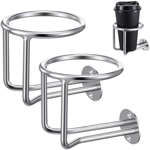 2 Pack Boat Cup Holders, Thickened 316 Stainleess Steel Ringlike Wall Mounted Universal Drink Holder Beverage Bottles Cans Mugs Cup Caddy for RV Boat Yacht Marine Indoor Outdoor Supplies
