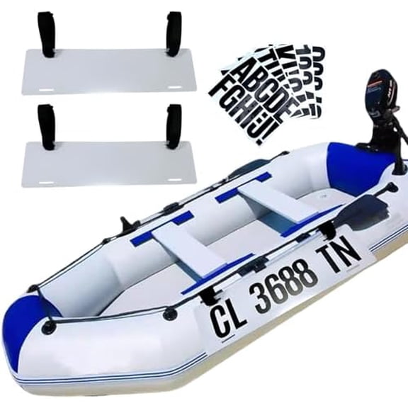 2 Pack Boat Registration Number Plate, Registration Sticker Plate with 16 Sheets Black Numbers and Letters Stickers, White Plastic Blank Number Plate for Inflatable Dinghy, Boat or Tender$$Watercraft