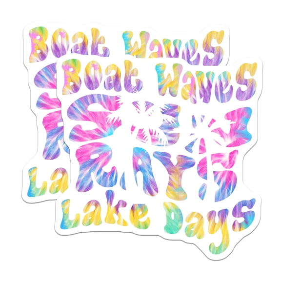 (2 Pack) Boat Waves Sun Rays Lake Days Magnets - Tie Dye Summer Vacation Vibes - Palm Tree Beach Life Decor - 5 Inches On Longest Side - Thick Durable Magnet - Made in USA - MAG22628