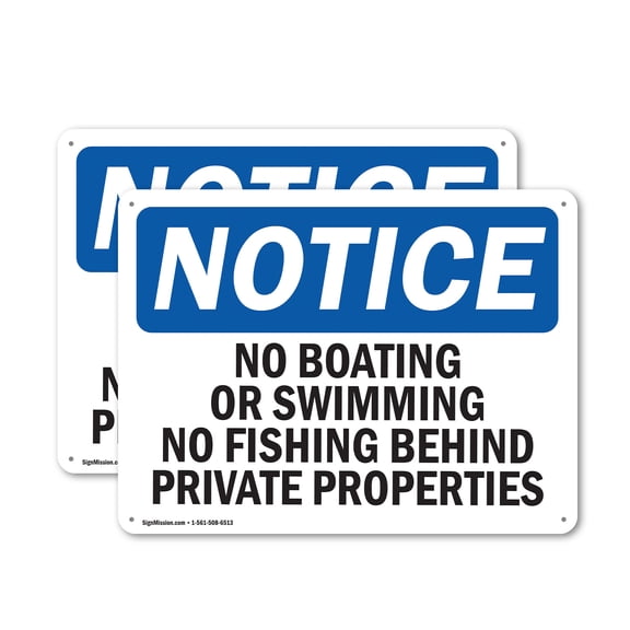 (2 Pack) No Boating Or Swimming No Fishing Behind OSHA Notice Sign 18 Inch X 12 Inch Plastic Sign, Weather Resistant, UV Protected for Workplace, Business, and Construction Site, Made