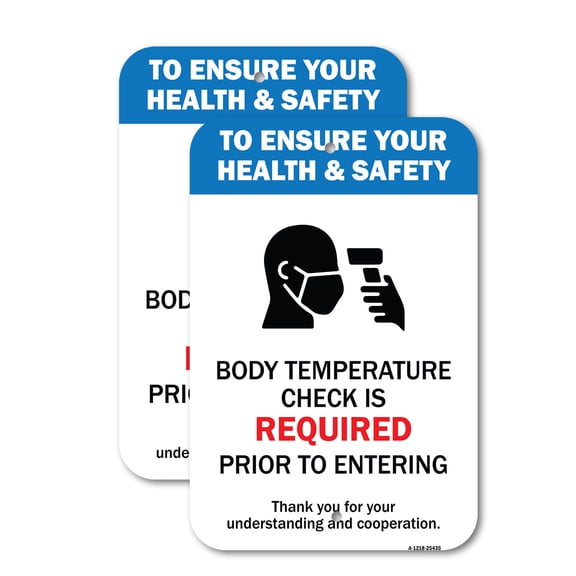 (2 Pack) Body Temperature Check Is Required | 18" X 24" Heavy-Gauge Aluminum Sign | Rust Free Aluminum, Weather Resistant, Waterproof, Fade Resistant, 2 Pre-drilled Holes