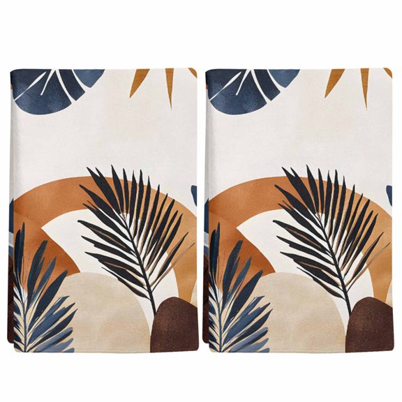 2 Pack Bohemian Nordic Kitchen Towels Abstract Leaves Orange Blue Simple Decorative Dish Towel Sets Absorbent Quick Dry Hand Cloths Tea Towels for Cooking Baking Farmhouse Gifts 18x28in