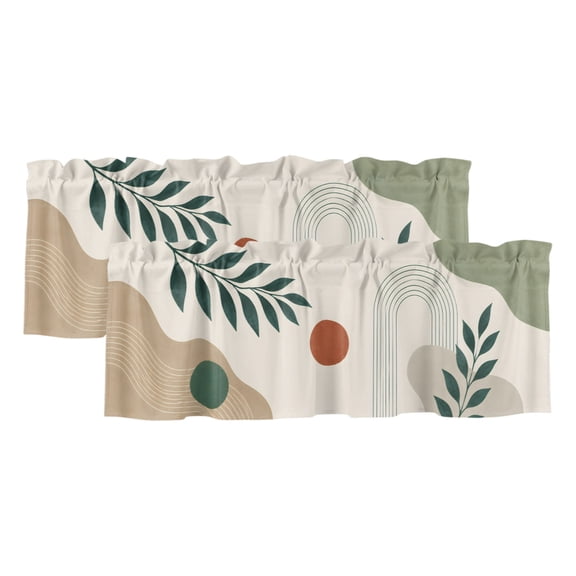 2 Pack Boho Botanical Valance for Window Sage Green Eucalyptus Leaf Terracotta Abstract Arch Line Kitchen Valance Rod Pocket Short Curtain Window Topper Treatment for Living Room Bedroom 42"x12"