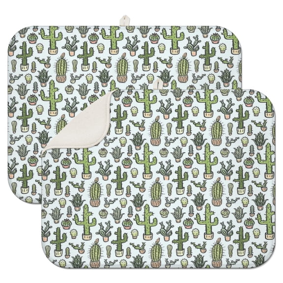 2 Pack Boho Cactus Dish Drying Mats Quick Dry Microfiber Countertop Protector, Foldable & Machine Washable (Retro Desert Succulent)