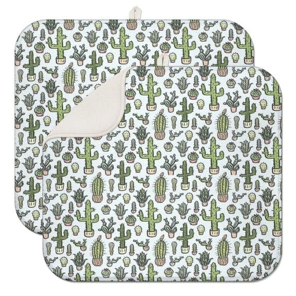 2 Pack Boho Cactus Dish Drying Mats Quick Dry Microfiber Countertop Protector, Foldable & Machine Washable (Retro Desert Succulent)