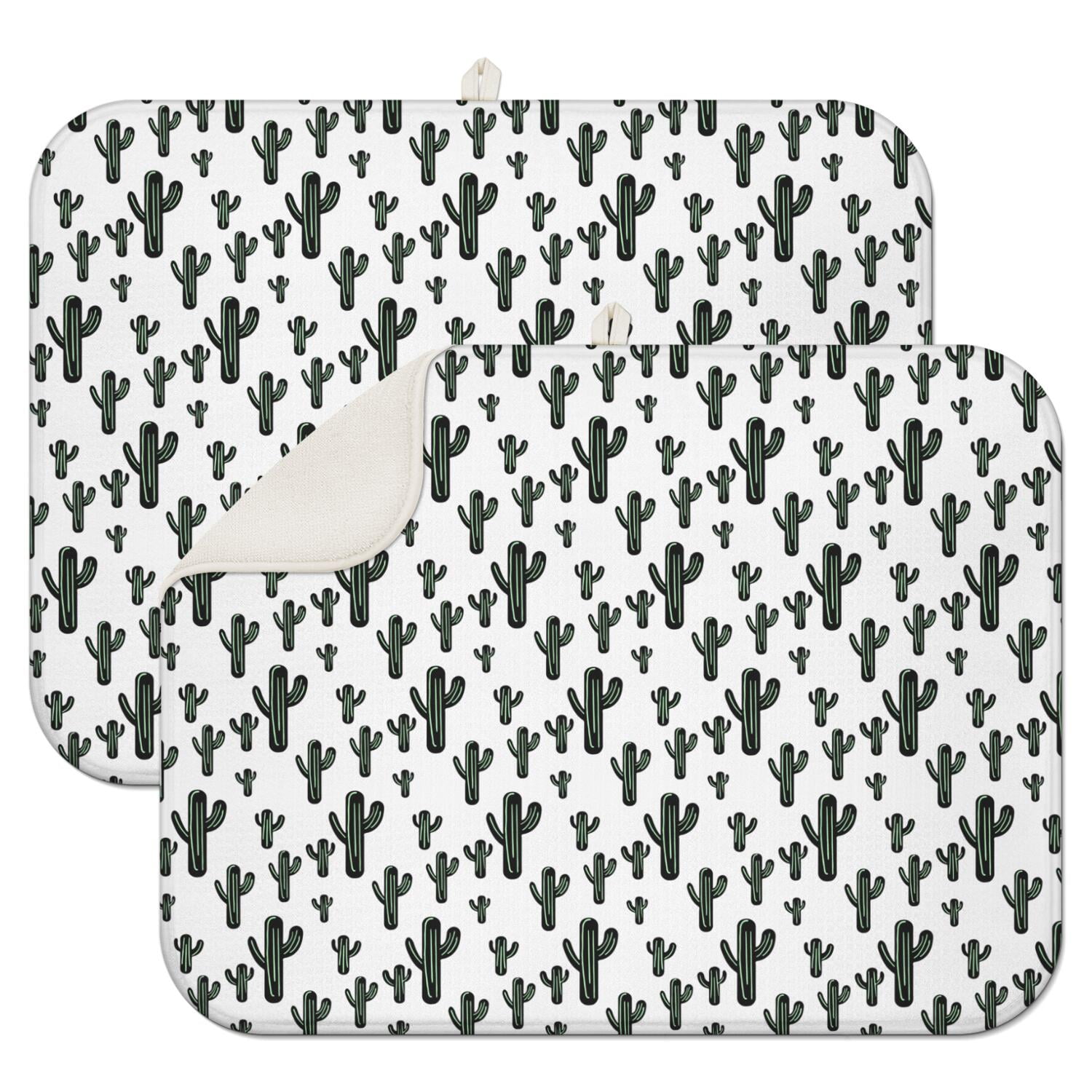 2 Pack Boho Cactus Printed Drying Mats Foldable Dish Drying Pad ...
