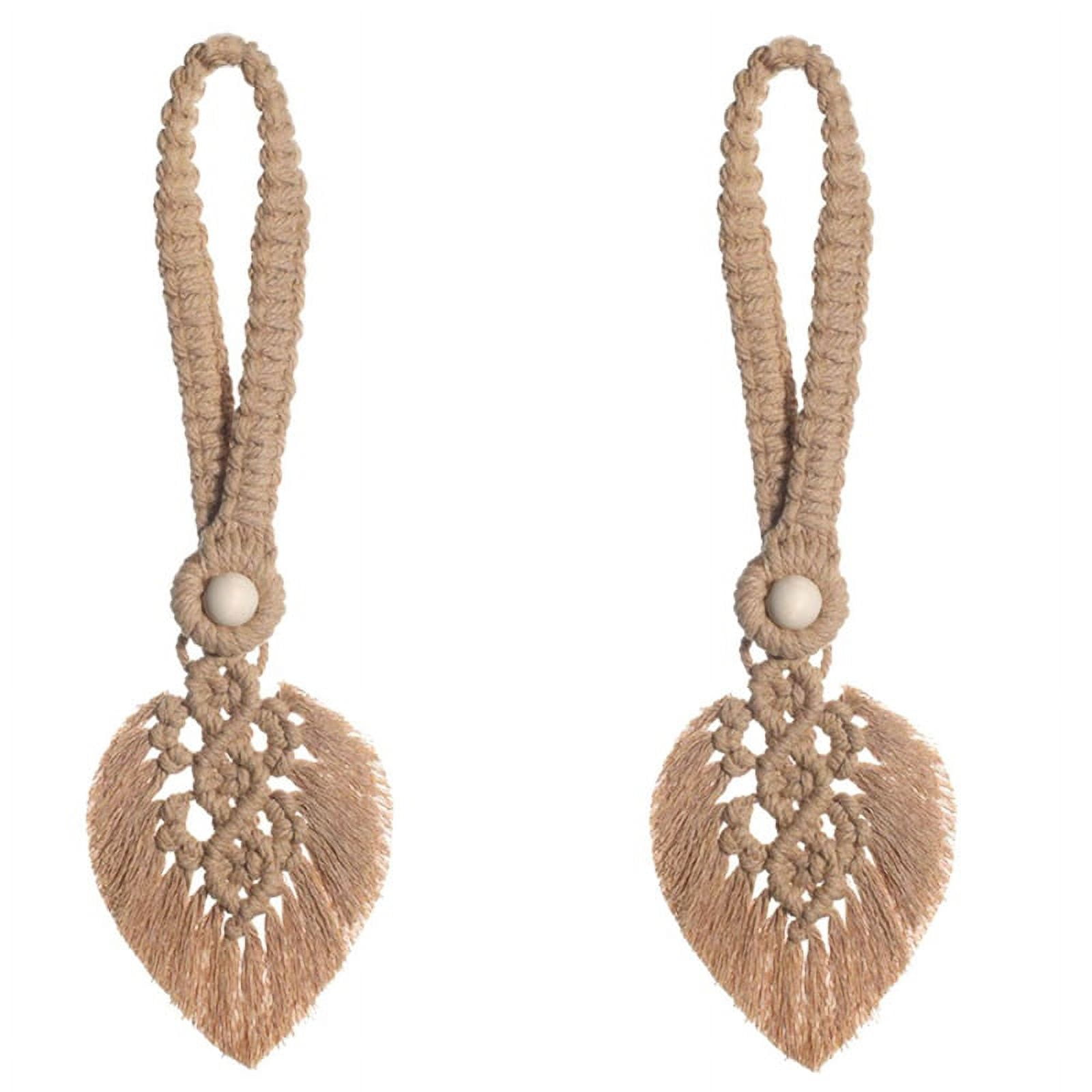 2 Pack Boho Curtain Tiebacks, Curtain Holdbacks with Adjustable Natural