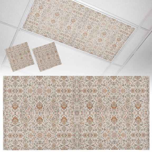 2 Pack Boho Vintage Fluorescent Light Covers for Ceiling Lights Tribal Style Flowers Magnetic Ceiling Light Covers Overhead Light Filters for Office Classroom Home