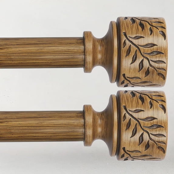 Rustic Picture Rods With Ribbon 2 Pack Boho Wood Curtain Rods for Windows 48 to 84 Inch, 1