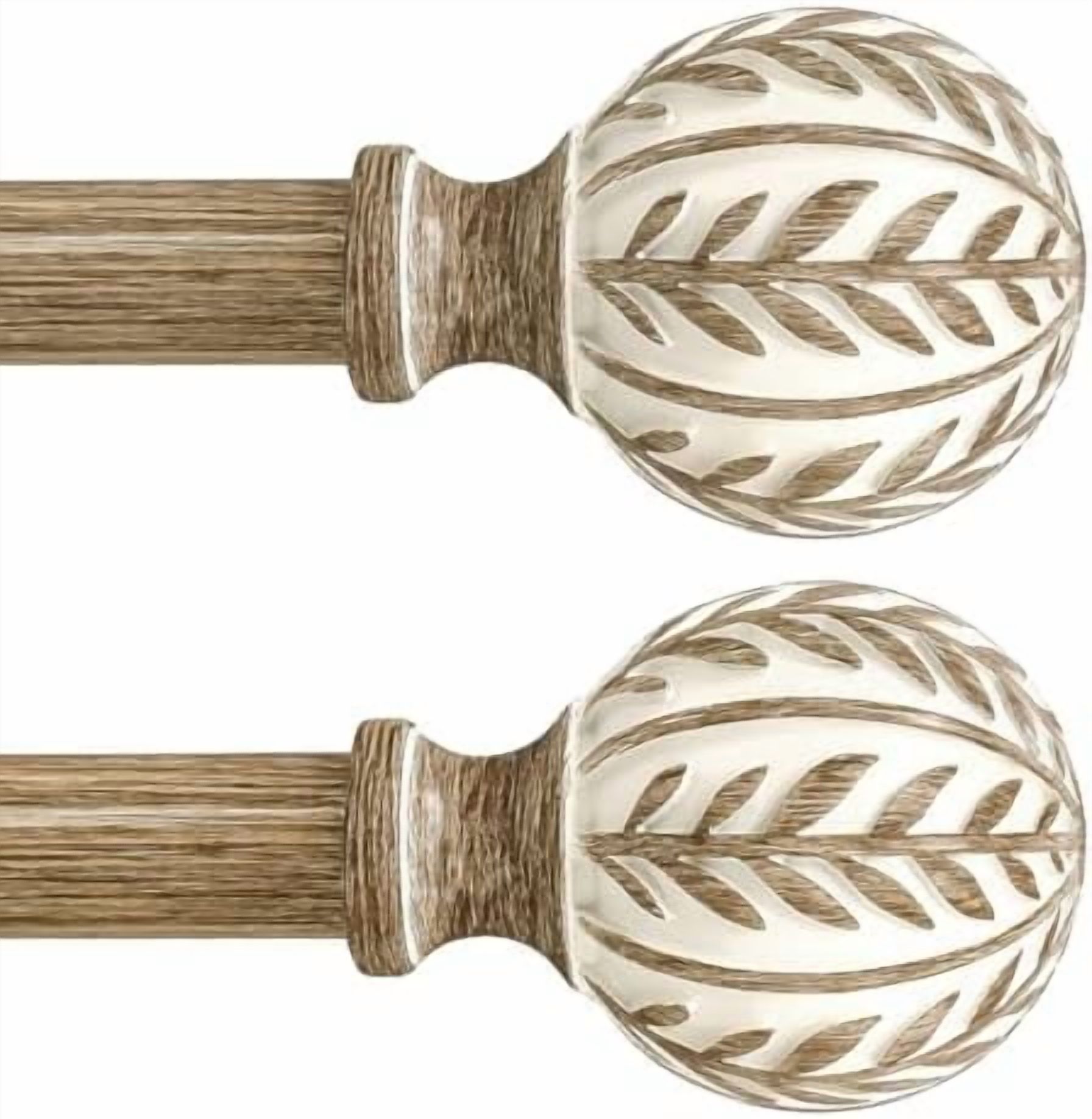 2 Pack Boho Wood Curtain Rods for Windows 72 to 144 inch,1