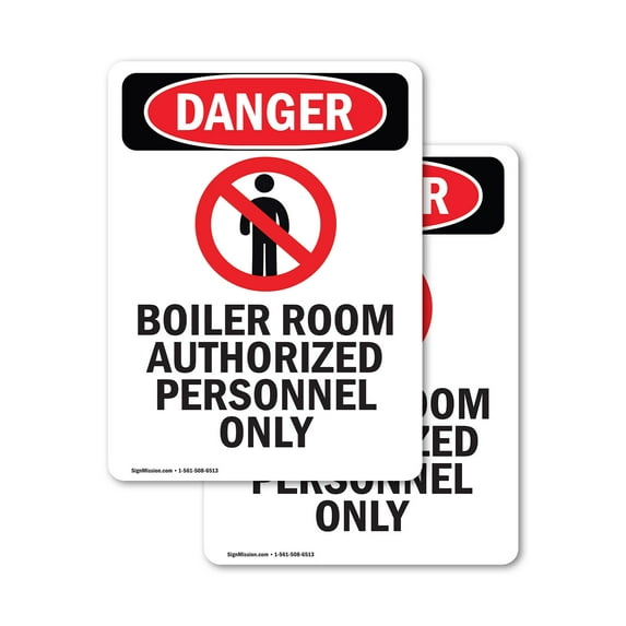 (2 Pack) Boiler Room Authorized OSHA Danger Sign 12 Inch X 18 Inch Vinyl Label Decal Sticker Weather Resistant, UV Protected for Workplace, Business, and Construction Site, Made in the