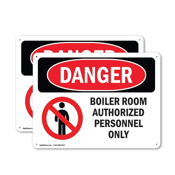 (2 Pack) Boiler Room Authorized Personnel Only OSHA Danger Sign 24 Inch X 18 Inch Indoor / Outdoor Rust-Free Aluminum Metal Signs for Workplace, Workshop, and Construction Site, Made in