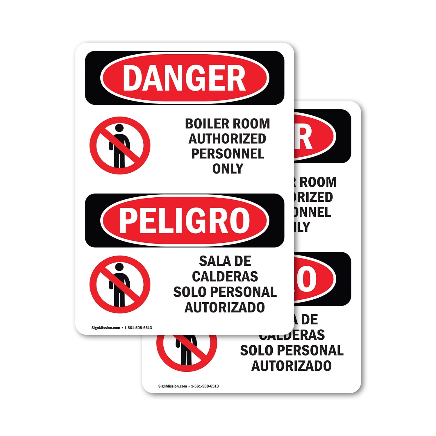 (2 Pack) Boiler Room Bilingual OSHA Danger Sign 18 Inch X 24 Inch Vinyl ...