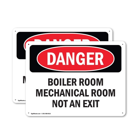 (2 Pack) Boiler Room Mechanical Room Not An Exit OSHA Danger Sign 18 Inch X 12 Inch Indoor / Outdoor Rust-Free Aluminum Metal Signs for Workplace, Workshop, and Construction Site, Made in the USA