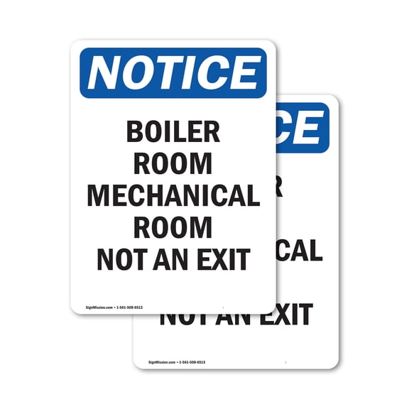 (2 Pack) Boiler Room Mechanical Room Not An Exit OSHA Notice Sign