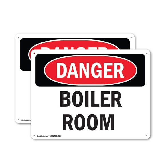 (2 Pack) Boiler Room OSHA Danger Sign 10 Inch X 7 Inch Indoor / Outdoor Rust-Free Aluminum Metal Signs for Workplace, Workshop, and Construction Site, Made in the USA