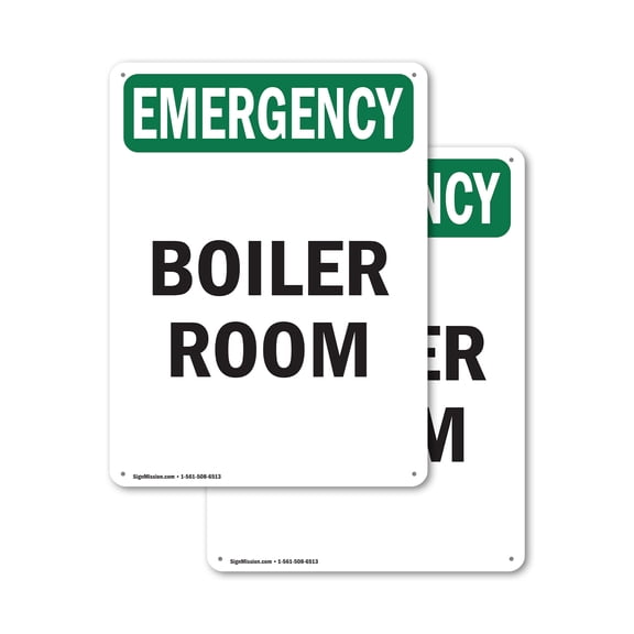 (2 Pack) Boiler Room OSHA Emergency Sign 18 Inch X 24 Inch Plastic Sign, Weather Resistant, UV Protected for Workplace, Business, and Construction Site, Made in the USA