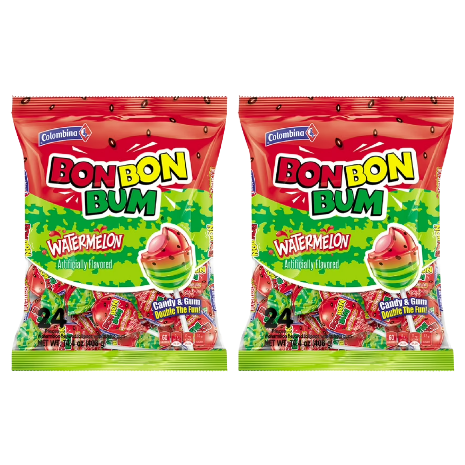 2-Pack Bon Bon Bum Fruity Lollipop with Bubble Gum Center - Walmart.com
