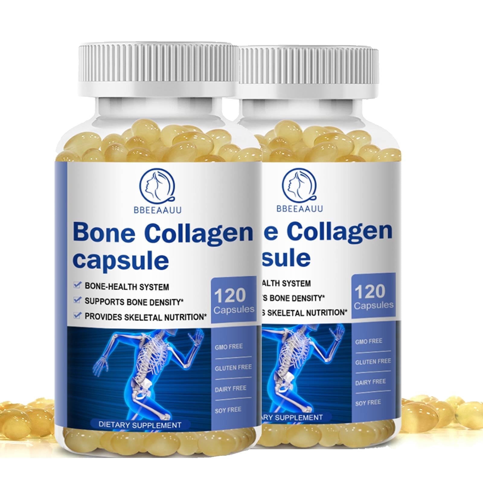 (2 Pack) Bone Collagen Capsules Supplement, for Healthy Skin, Nails, Hair, Joints, Bones, 240 Count