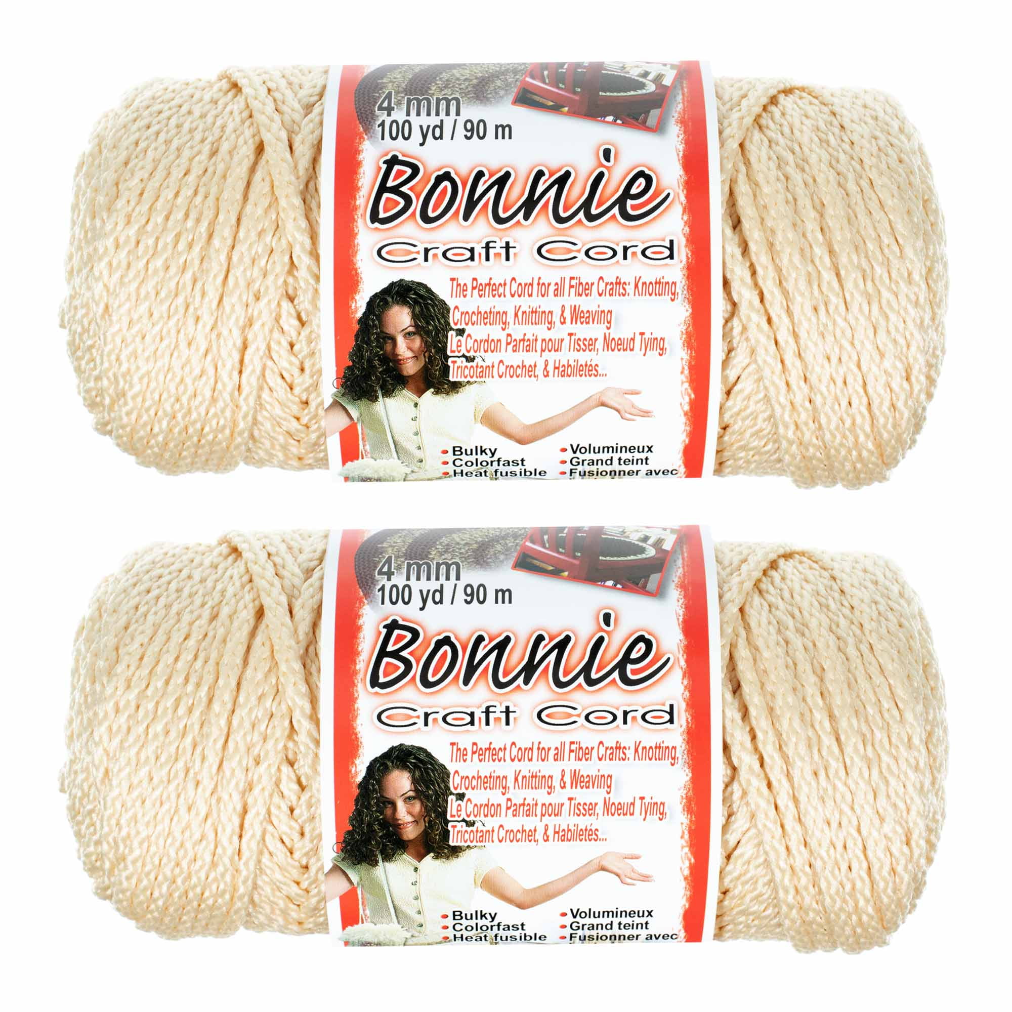 2 Pack Bonnie Macrame Cord - 4mm - 100 yd Lengths - Various Colors