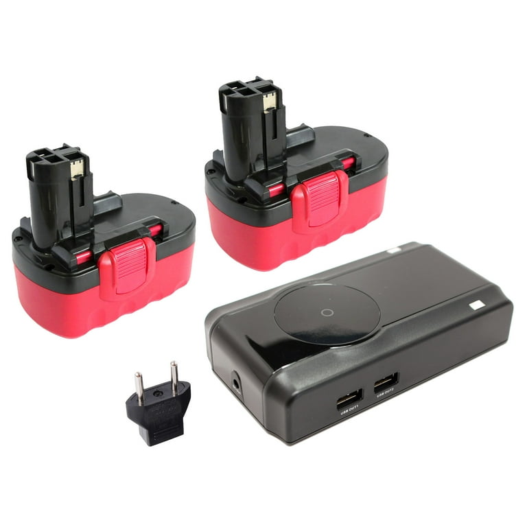 2 Pack Bosch 18V Battery and Charger with EU Adapter Replacement