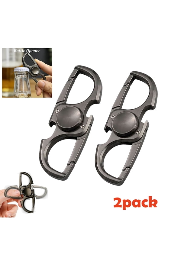 2 Pack Bottle Opener & Fidget Spinner Keychain 2-in-1 for Metal Key Chain Kitchen Restaurant Party, tress Relief Fingertip Portable Bottle Opener Gift,Black