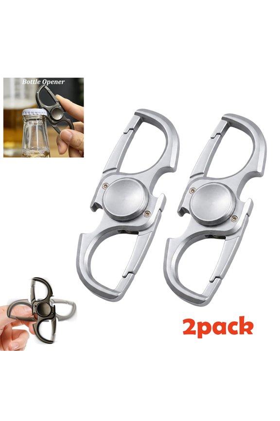 2 Pack Bottle Opener & Fidget Spinner Keychain 2-in-1 for Metal Key Chain Kitchen Restaurant Party, tress Relief Fingertip Portable Bottle Opener Gift,Silver
