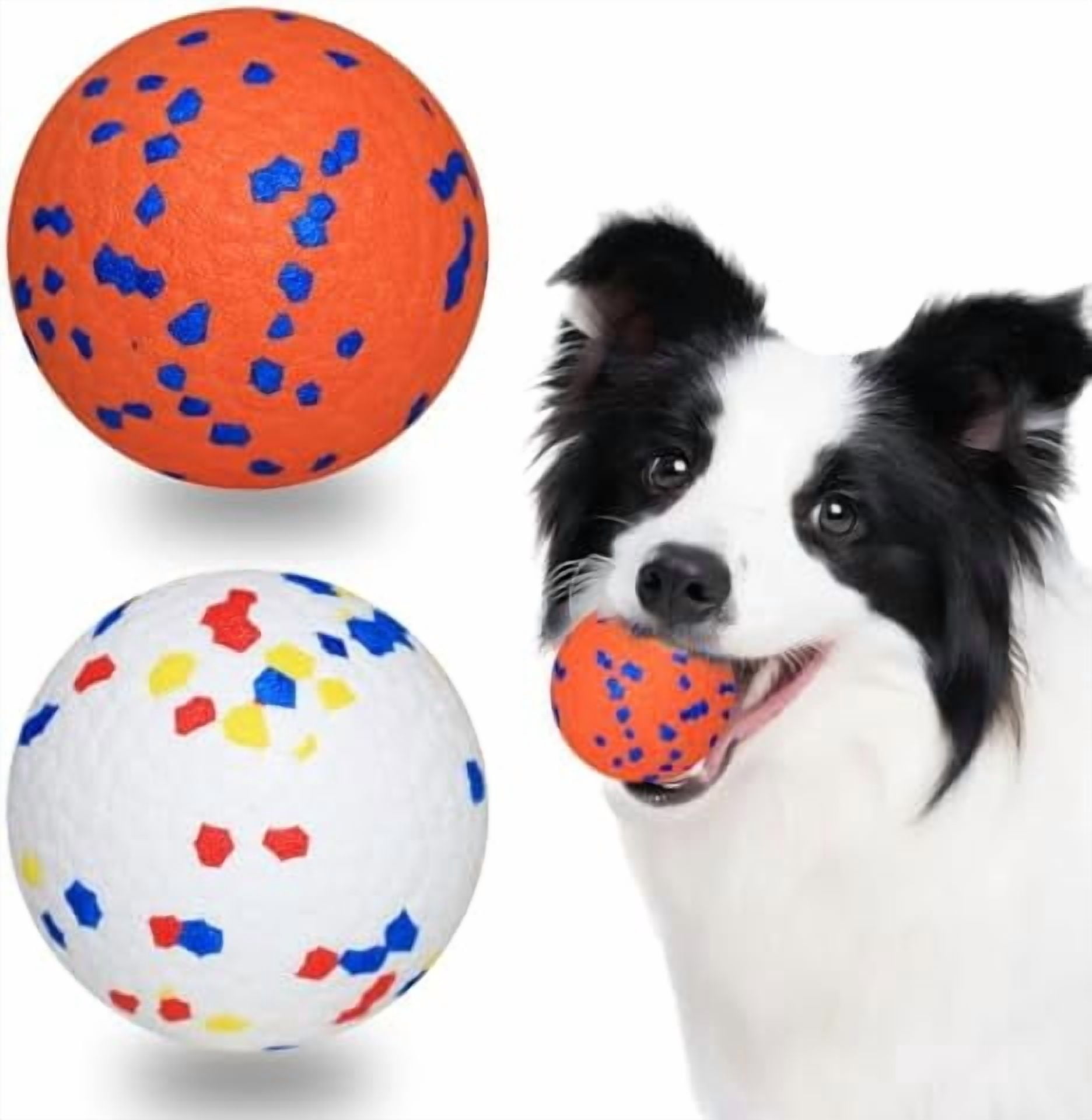 2 Pack Bouncy Dog Balls, 3'' Indestructible Dog Toys for Aggressive Chewers, Outdoor Jolly Tennis Balls for Dogs, Durable Interactive Floating Dog Fetch Toy, Orange White