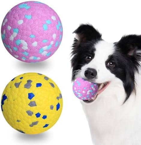 2 Pack Bouncy Dog Balls, 3'' Indestructible Dog Toys for Aggressive Chewers, Outdoor Jolly Tennis Balls for Dogs, Durable Interactive Floating Fetch Toy, Pink Yellow