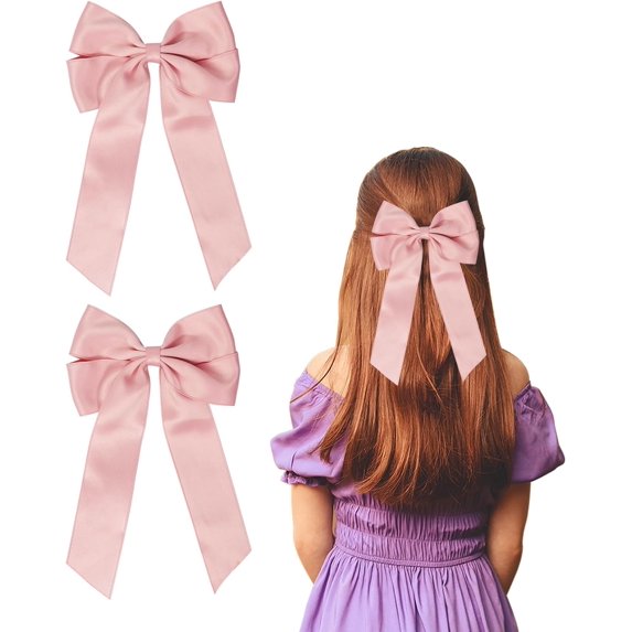 2 Pack Bow Hair Clips - Pink Bows for Women/Girls