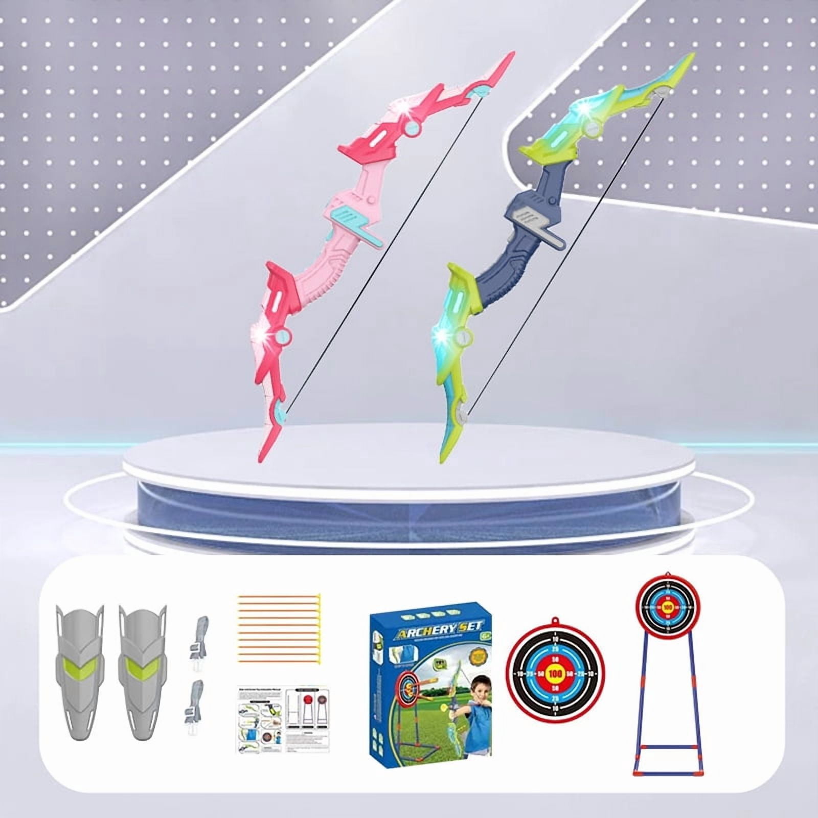 2-Pack Bow and Arrows Set for Kids, Light-up Archery Toys with Arrows Targets for Sports Outdoor Games Backyard Birthday Gifts
