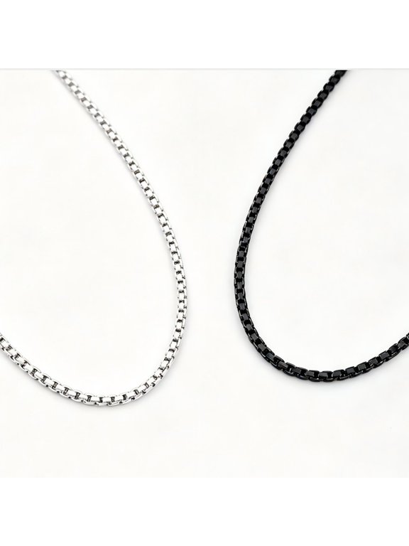 2 Pack Box Chain Necklaces, 2.5mm Width,Blank Replacement Chain, Silver Tone & Black Finish DIY Jewelry Making Chain for Pendants