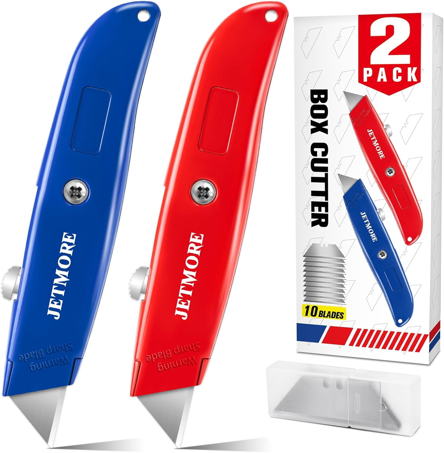 2 Pack Box Cutter Retractable, Utility Knife with 10 Extra Blades ...